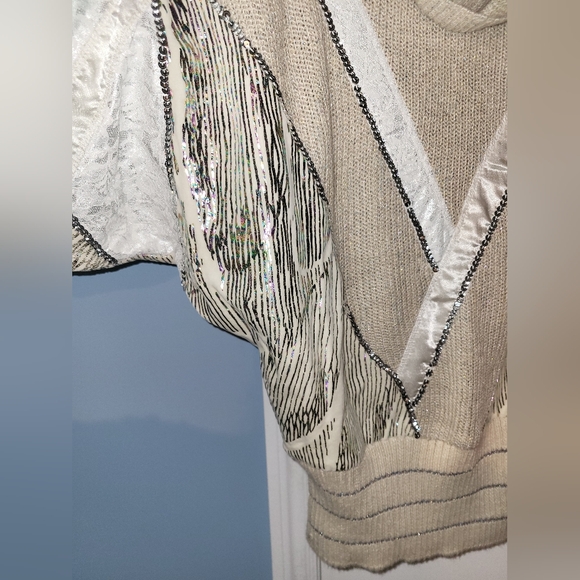 Vintage Bonnie Boerer & Company Sequin Shiny  Beige Cowl Neck Sweater Size M - Picture 8 of 13